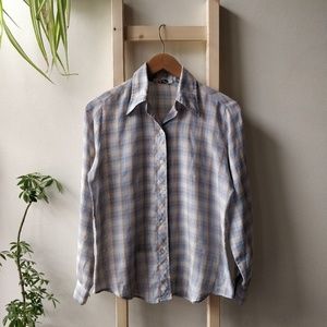 3 for $20 - Vintage Blue Tan Plaid Button Down M L
